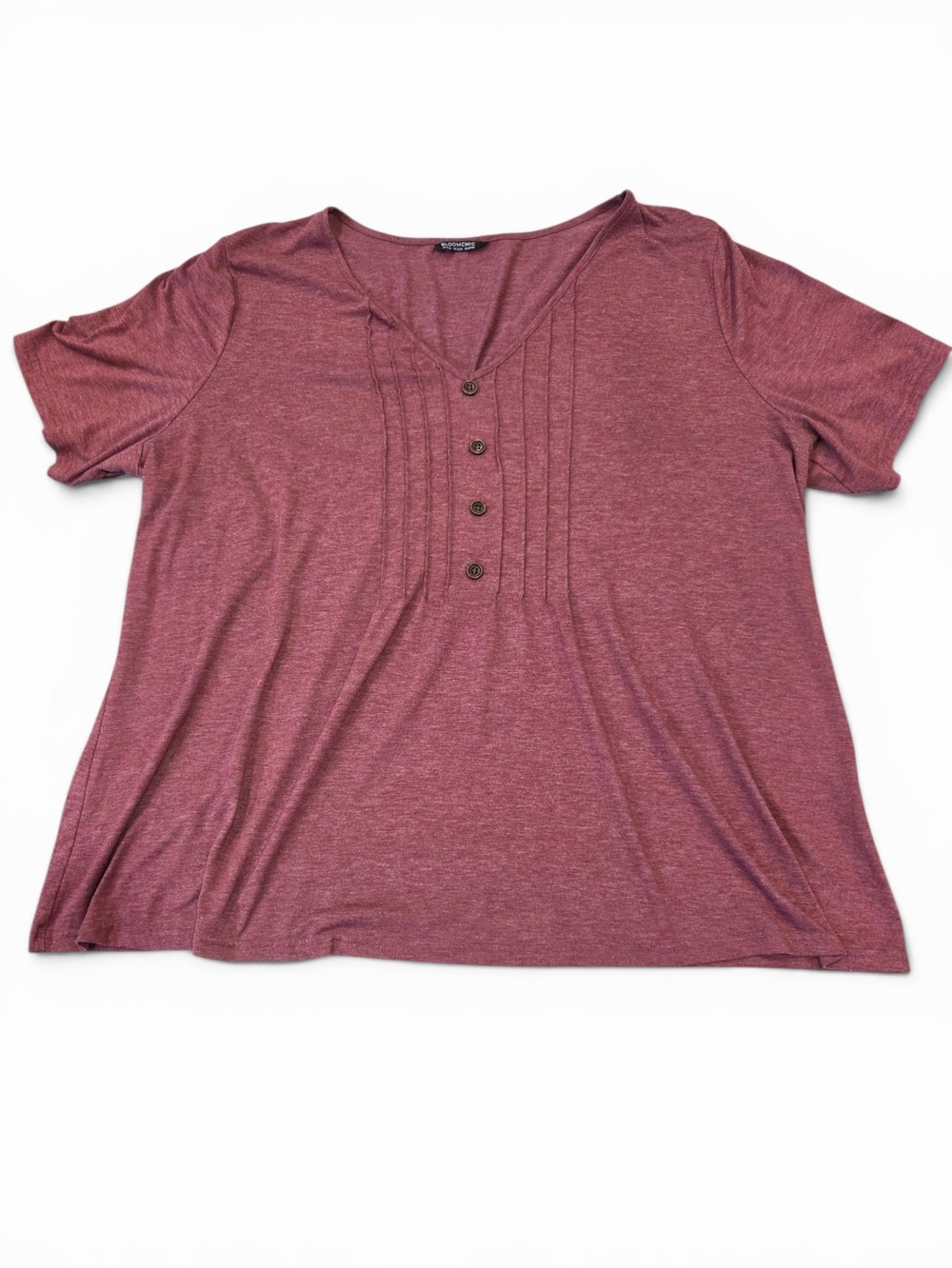BloomChic Burgundy Henley Pleated Short Sleeve Top - Size US 18/20 (2X) EUC